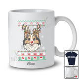 Personalized Custom Name Christmas Reindeer Shelties Face; Lovely Sweater Ornaments Lights T-Shirt