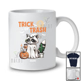 Personalized Custom Name Trick Or Trash; Lovely Halloween Boo Ghost Raccoon Drinking Coffee T-Shirt