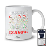 Personalized Custom Name Merry Social Worker; Joyful Christmas Lights Three Santa Dancing T-Shirt