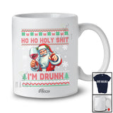 Personalized Custom Name Holy Sh*t I'm Drunk; Cheerful Christmas Sweater Santa Drinking Wine T-Shirt