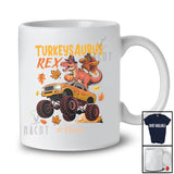 Personalized Custom Name Turkeysaurus Rex; Joyful Thanksgiving Dabbing Turkey T-Rex On Monster Truck T-Shirt