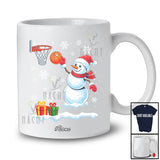 Personalized Custom Name Santa Snowman Playing Basketball; Adorable Christmas Sport Player T-Shirt
