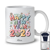 Personalized Custom Name Happy New Year 2026; Joyful Reunion Bowtie Groovy Family Friends T-Shirt