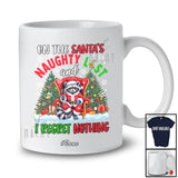 Personalized Custom Name On Santa's Naughty List; Humor Christmas Santa Raccoon Drinking T-Shirt