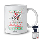 Personalized Custom Name Merry Farmas; Joyful Christmas Sweater Santa Farmer Riding Cow Reindeer T-Shirt