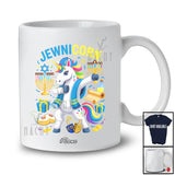 Personalized Custom Name Jewnicorn; Cheerful Hanukkah Unicorn Dabbing Chanukah Lights T-Shirt