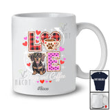 Personalized Custom Name LOVE Dog And Coffee; Lovely Valentine's Day Plaid Heart Dachshund T-Shirt