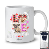 Personalized Custom Name LOVE Dog And Coffee; Lovely Valentine's Day Plaid Heart Pug T-Shirt