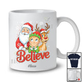 Personalized Custom Name Believe; Adorable Christmas Santa Elf Reindeer Group; Pajama Family T-Shirt
