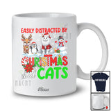 Personalized Custom Name Distracted By Christmas Cats; Lovely Snowman Penguin Reindeer T-Shirt