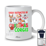 Personalized Custom Name Distracted By Christmas Corgis; Lovely Snowman Penguin Reindeer T-Shirt