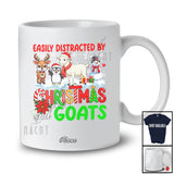 Personalized Custom Name Distracted By Christmas Goats; Lovely Snowman Penguin Reindeer T-Shirt