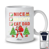 Personalized Custom Name Nice Naughty Cat Dad; Lovely Christmas Trees Dabbing Santa T-Shirt