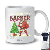 Personalized Custom Name Team Barber; Cheerful Christmas Tree Red Plaid Dabbing Santa Group T-Shirt