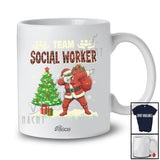 Personalized Custom Name Team Social Worker; Amusing Christmas Tree Dabbing Santa Plaid T-Shirt