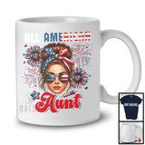 All American Aunt, Adorable 4th Of July American Flag Bun Hair Women, Family Patriotic T-Shirt