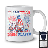 All American Drum Player, Proud 4th Of July USA Flag Musical Instruments Gnomes, Patriotic T-Shirt