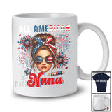 All American Nana, Adorable 4th Of July American Flag Bun Hair Women, Family Patriotic T-Shirt