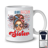 All American Sister, Adorable 4th Of July American Flag Bun Hair Women, Family Patriotic T-Shirt