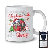 All I Want For Christmas Is Sleep; Adorable X-mas Lights Santa Lazy Sloth Snowing; Zoo Animal T-Shirt