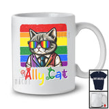 Ally Cat, Lovely LGBTQ Proud Cat Wearing Rainbow Glasses, Vintage Retro Gay Flag Pride T-Shirt