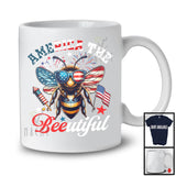 America The Beeutiful, Lovely 4th Of July Bee Beautiful Wearing USA Flag Glasses, Patriotic T-Shirt