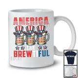 America The Brewtiful, Beautiful 4th Of July Three Glasses Of Beer, Drinking Drunker Patriotic T-Shirt