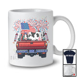American Flag Cow On Pickup Truck, Cheerful 4th Of July Fireworks, Farm Animal Farmer Patriotic T-Shirt
