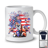 American Flag Fox Drinking, Joyful 4th Of July Animal Lover, Fireworks Patriotic Group T-Shirt