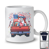 American Flag Horse On Pickup Truck, Cheerful 4th Of July Fireworks, Farm Animal Farmer Patriotic T-Shirt