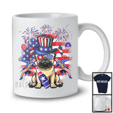 American Flag Pug Drinking, Joyful 4th Of July Animal Lover, Fireworks Patriotic Group T-Shirt