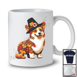 Autumn Pumpkin Pilgrim Corgi Shape; Wonderful Thanksgiving Fall Leaves Dog Owner T-Shirt