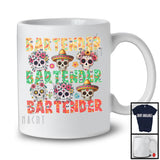 Bartender; Floral Dia De Los Muertos Sugar Skulls Flowers; Jobs Careers Mexican Family T-Shirt
