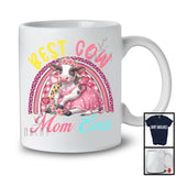 Best Cow Mom Ever, Lovely Mother's Day Leopard Plaid Rainbow, Flowers Family Group T-Shirt
