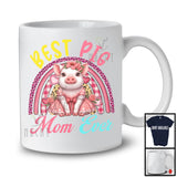 Meilleure maman cochon de tous les temps, joli t-shirt léopard à carreaux arc-en-ciel pour la fête des mères, groupe familial de fleurs