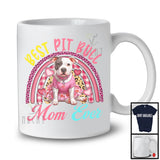 Best Pit Bull Mom Ever, Lovely Mother's Day Leopard Plaid Rainbow, Flowers Family Group T-Shirt