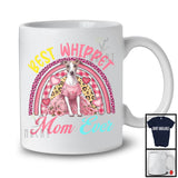 Meilleure maman Whippet de tous les temps, joli t-shirt léopard à carreaux arc-en-ciel pour la fête des mères, groupe familial de fleurs