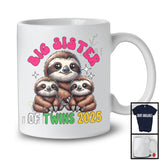 Big Sister Of Twins 2025; Awesome Pregnancy Announcement New Sister Sloth; Family T-Shirt