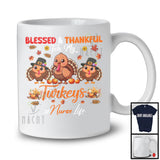 Blessed Thankful For My Turkeys Nurse, Happy Thanksgiving Three Turkeys Fall Leaves T-Shirt