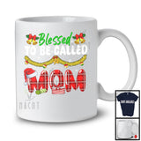 Blessed To Be Called Mom; Cheerful Christmas Red Plaid Mom Snowing; X-mas Family Group T-Shirt
