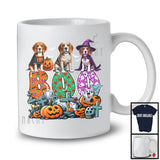 Boo; Spooky Halloween Three Pumpkin Mummy Witch Beagles Owner; Family Group T-Shirt