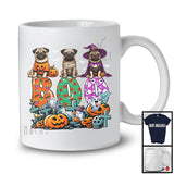 Boo; Spooky Halloween Three Pumpkin Mummy Witch Pugs Owner; Family Group T-Shirt