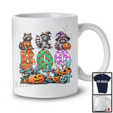 Boo; Spooky Halloween Three Pumpkin Mummy Witch Raccoons Owner; Family Group T-Shirt