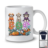 Boo; Spooky Halloween Three Pumpkin Mummy Witch Shih Tzus Owner; Family Group T-Shirt