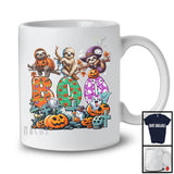 Boo; Spooky Halloween Three Pumpkin Mummy Witch Sloths Owner; Family Group T-Shirt