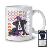 Border Collie Witch On American Flag, Adorable Halloween Pumpkin Paws, Patriotic Group T-Shirt