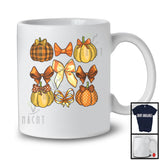 Bow Pumpkin Collection; Adorable Thanksgiving Autumn Fall Plaid Pumpkin Bows; Women Family T-Shirt