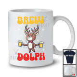 Brew Dolph; Humorous Christmas Lights Reindeer Drinking Beer; Snowing Drunker T-Shirt