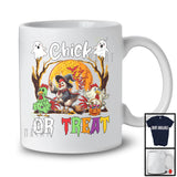 Chick Or Treat; Horror Halloween Moon Three Zombie Mummy Witch Chicken; Farmer Farm T-Shirt