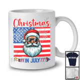 Christmas In July, Humorous 4th Of July Santa American USA Flag, Summer Lover Patriotic T-Shirt
